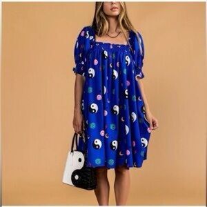 Dressed in LALA Blue Yin Yang Print Dress NEW XL